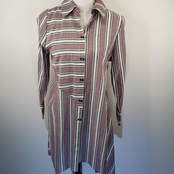 Peasant Core Retro Button Down Top Tunic Small Asymmetrical Striped Indie NEW - Picture 2 of 9
